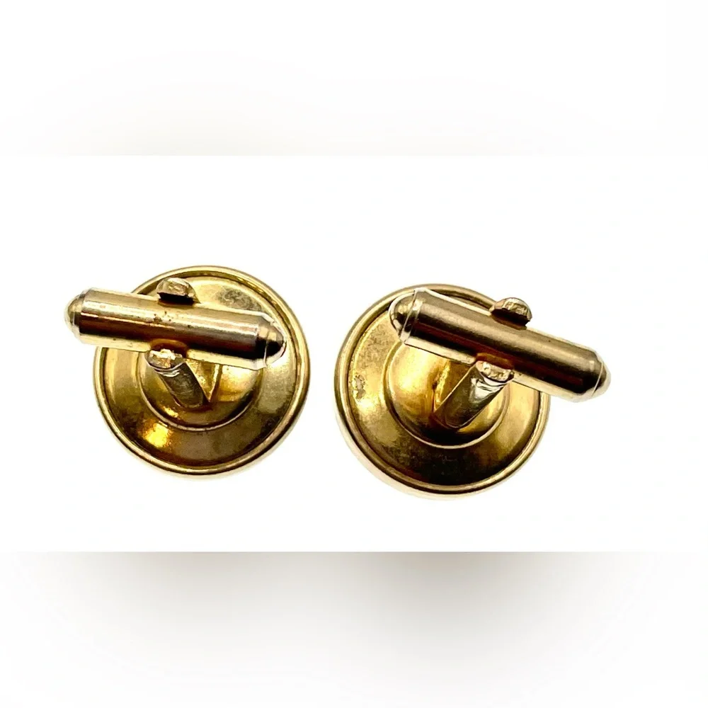 Vintage Gold Tone Cufflinks Black Lucite with Faceted Crystal Center